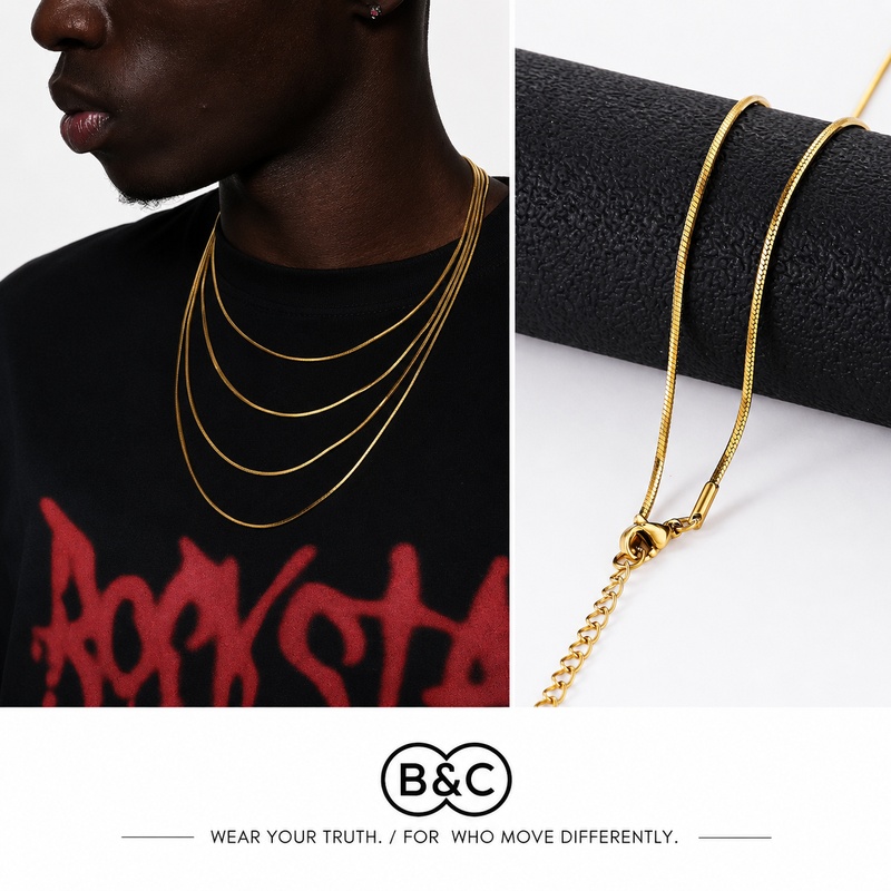 Men Accessories Chain - B&C 1.2mm Gold Color Stainless Steel