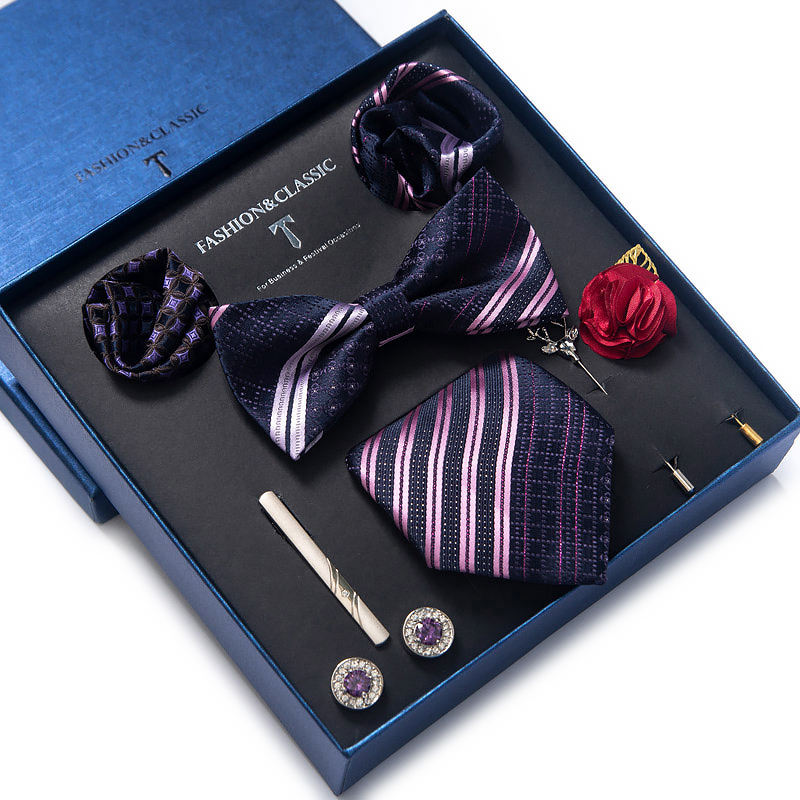 Cufflink Box Set - Holiday Present Tie Handkerchief Pocket Squares