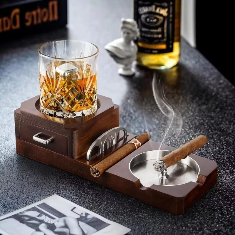 Wooden Cigar Ashtray with Draw - đánh giá và giá Men Accessories Drawer