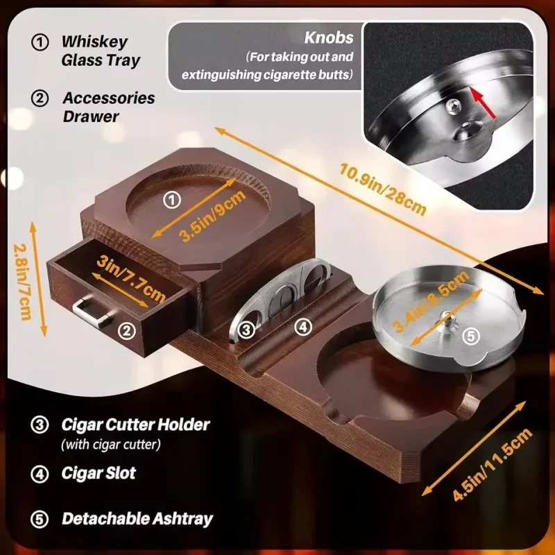 Wooden Cigar Ashtray with Draw - đánh giá và giá Men Accessories Drawer